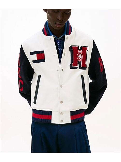 Giacca college relaxed fit in pelle con logo Tommy Hilfiger | MW0MW41866Z00.Z00
